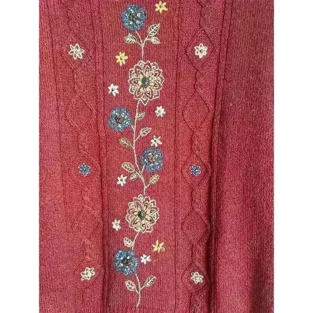 Alfred Dunner Vintage Cable Knit Embroidered Collared Sweater Womens Petite M - Picture 2 of 6